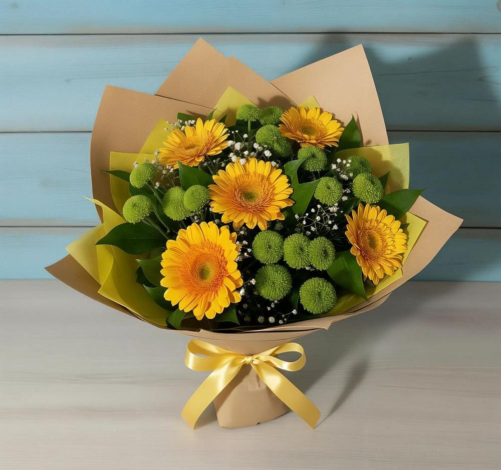 Букет цветов из: Герберы и Хризантемы в Первомайский