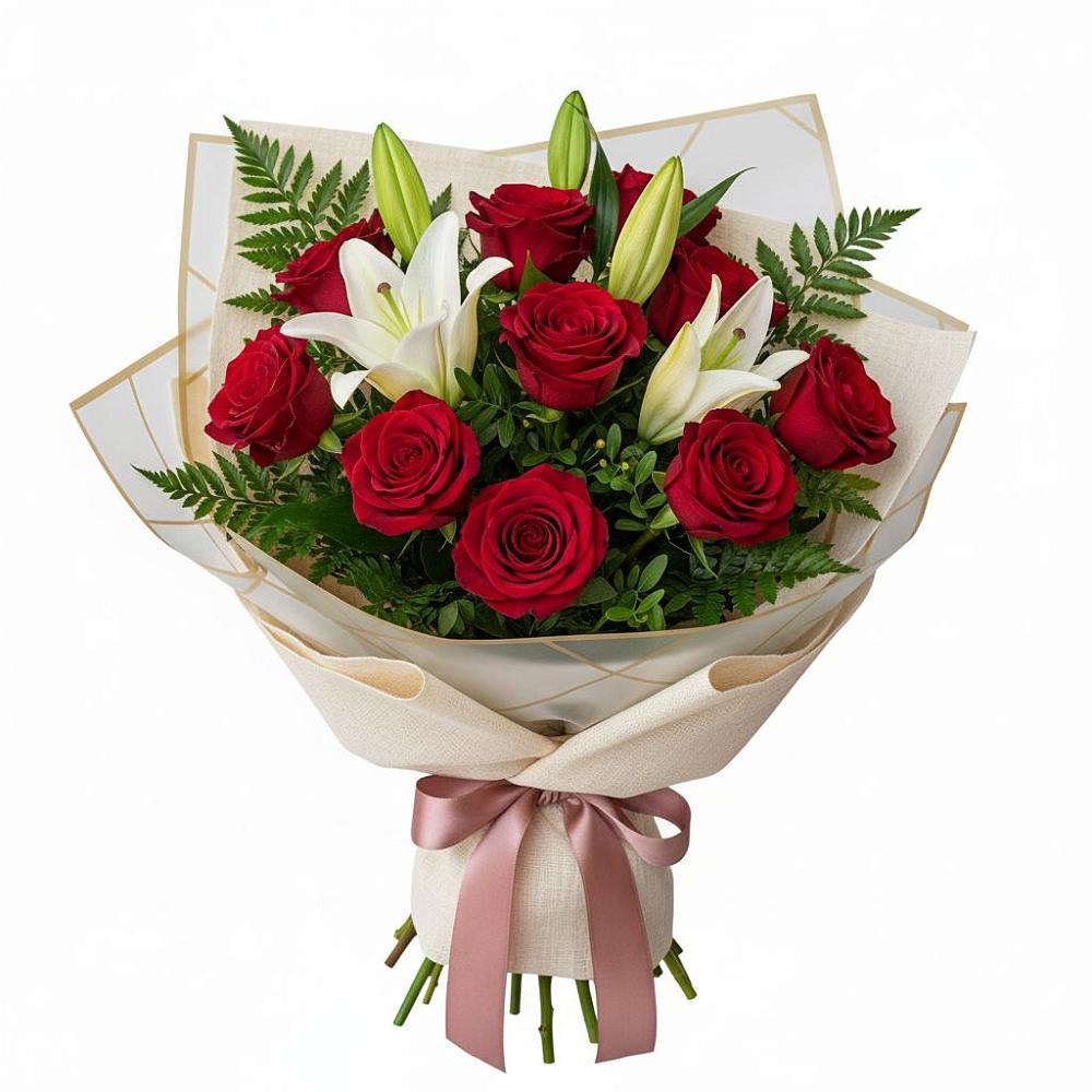 Букет цветов из: Лилии и Розы в Первомайский