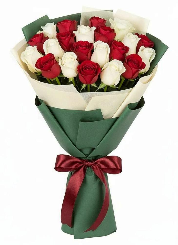 Букет Микс из красных и белых роз в Первомайский